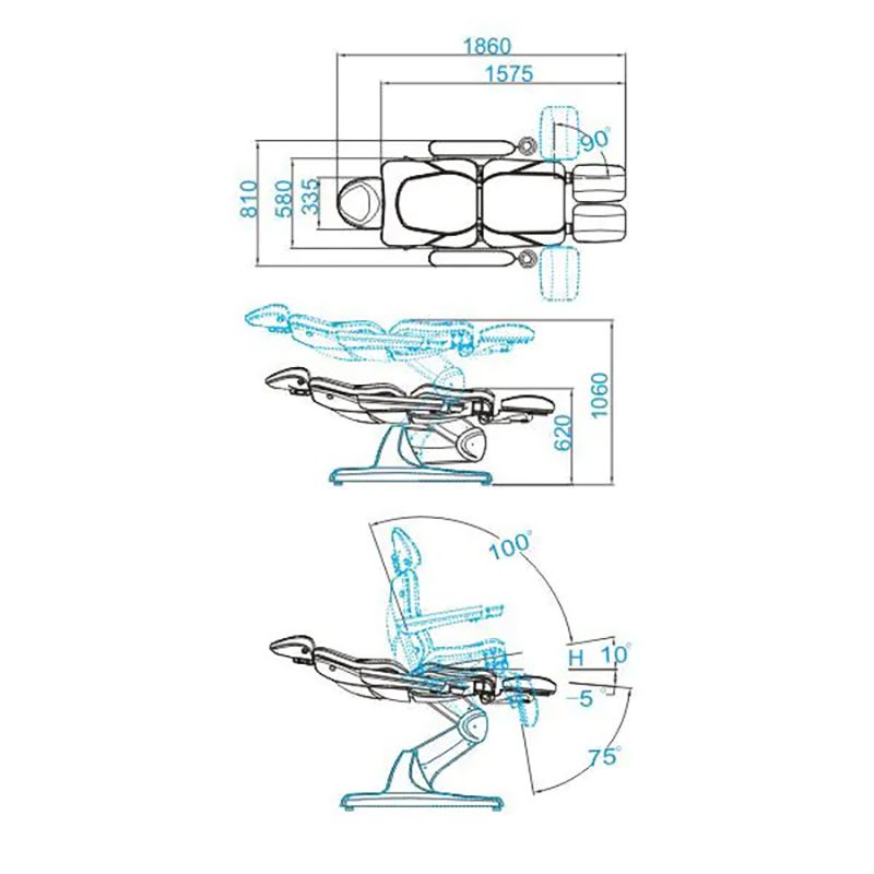 Elektrisk fotpleiestol Azzurro 870s pedikyr 3 motorer hvit