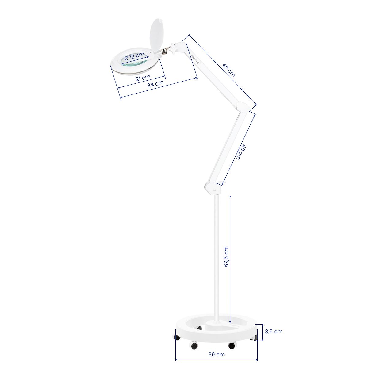 Elegante 6031 lupelampe med 60 SMD 3D LEDs, complete med adjustable stand og lysstyrke control