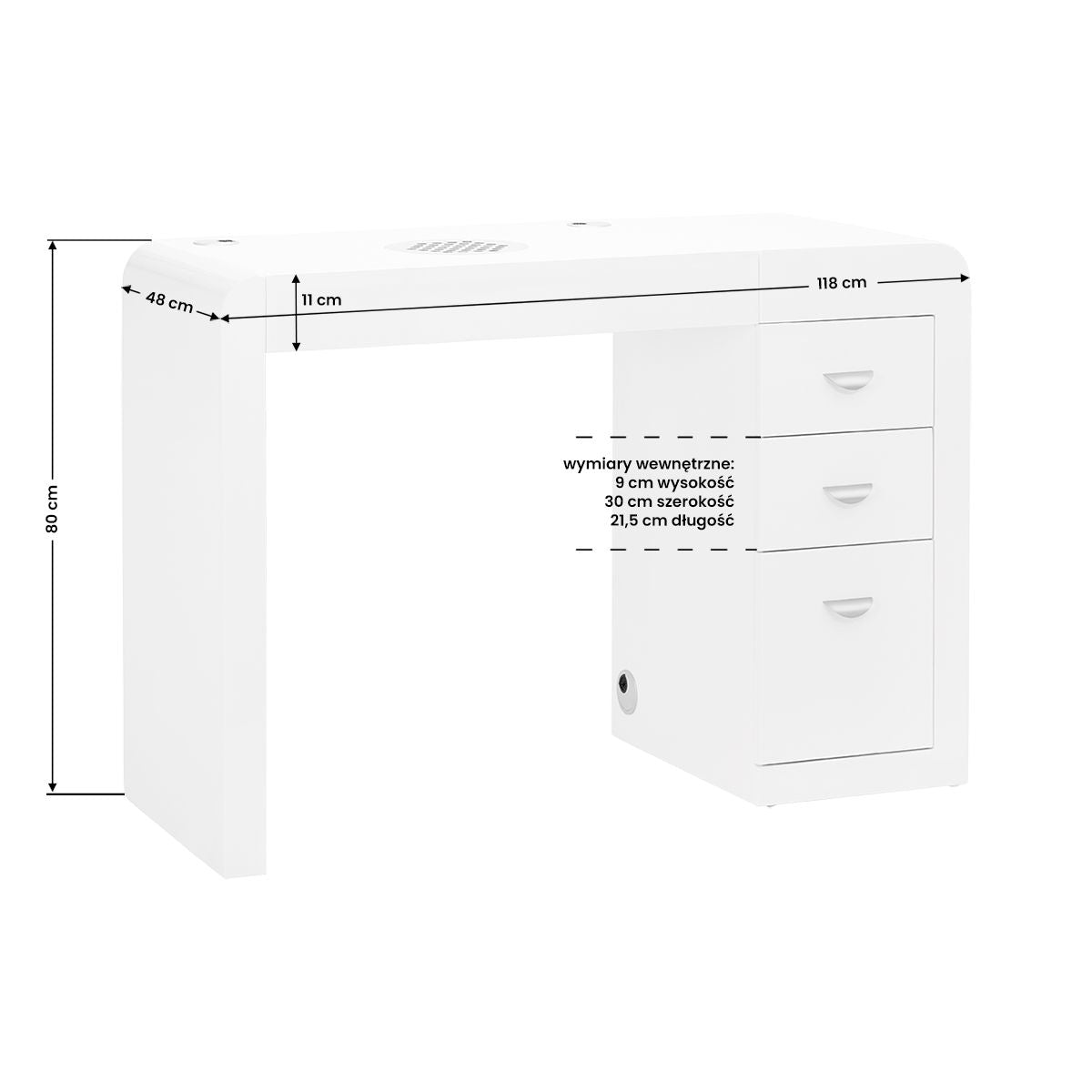 Salong arbeidsbord 312 hvit venstre