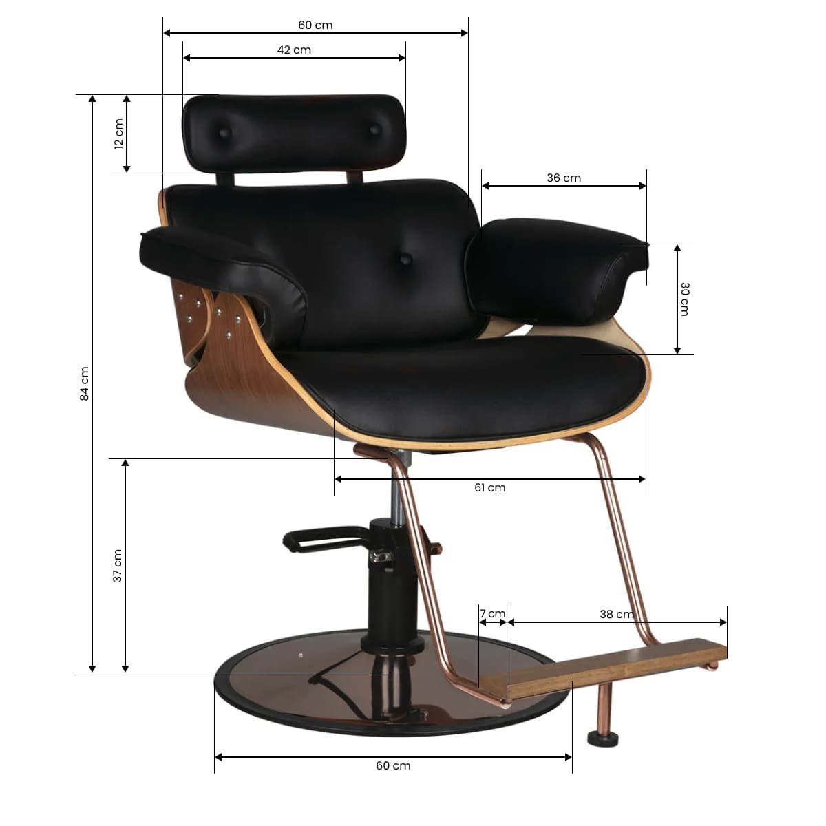 Frisørstol Gabbiano Florencja svart & Walnut