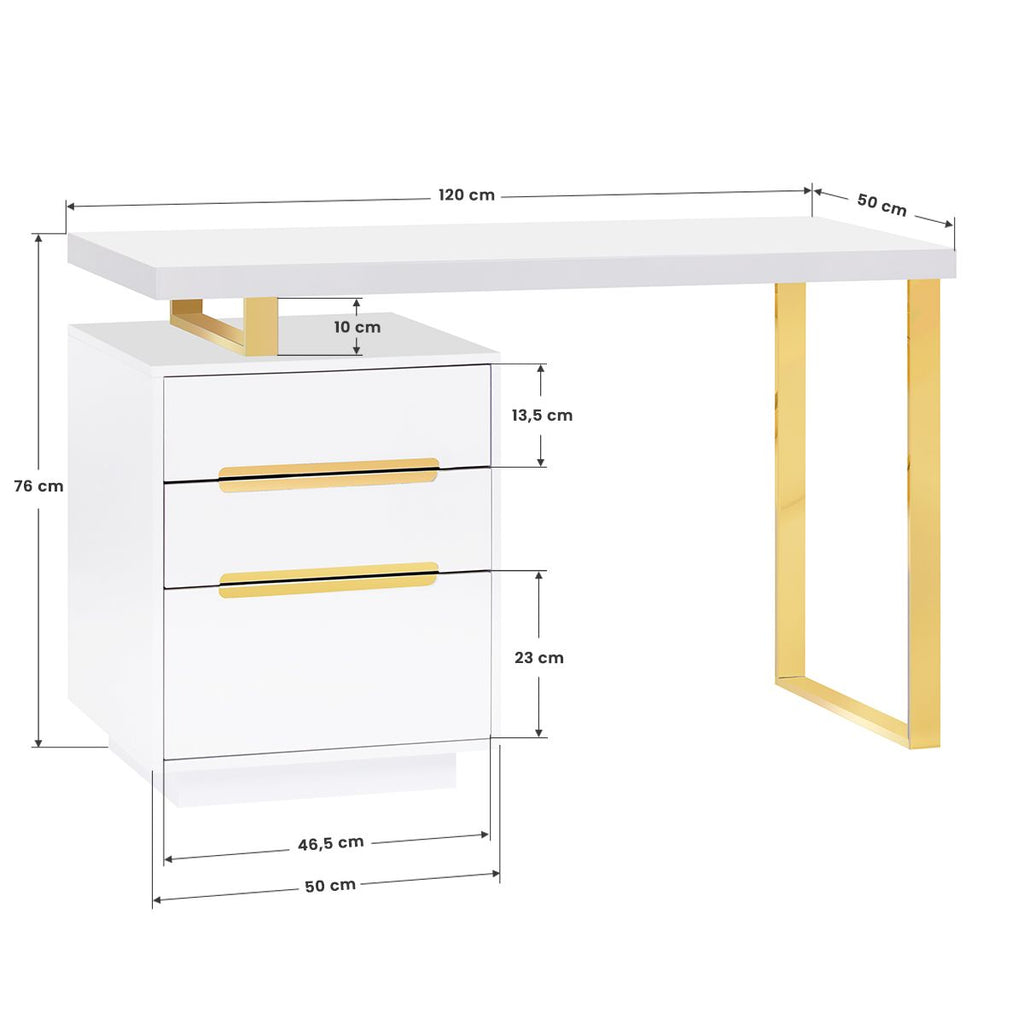 Salong arbeidsbord 3311G hvit gull