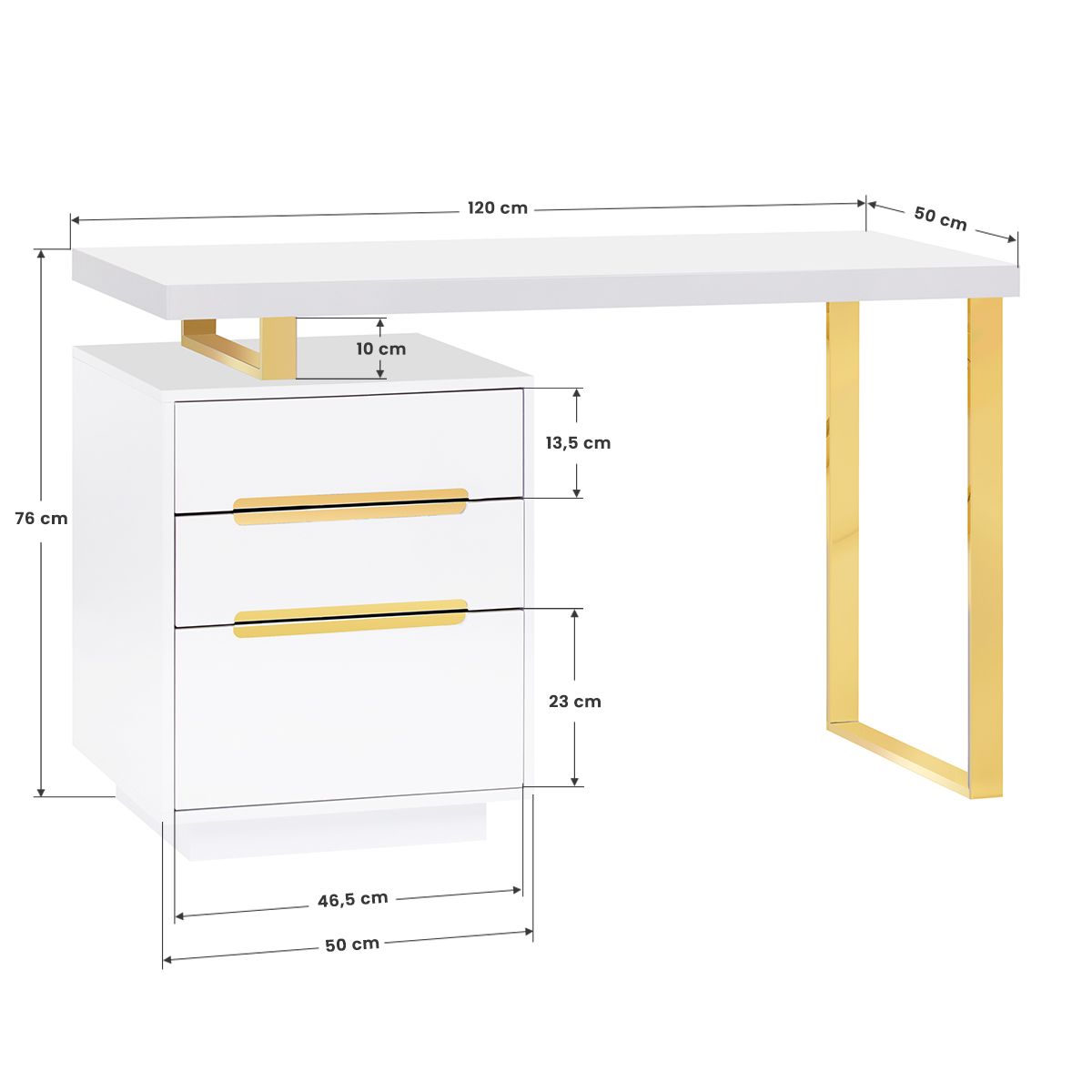 Salong arbeidsbord 3311G hvit gull