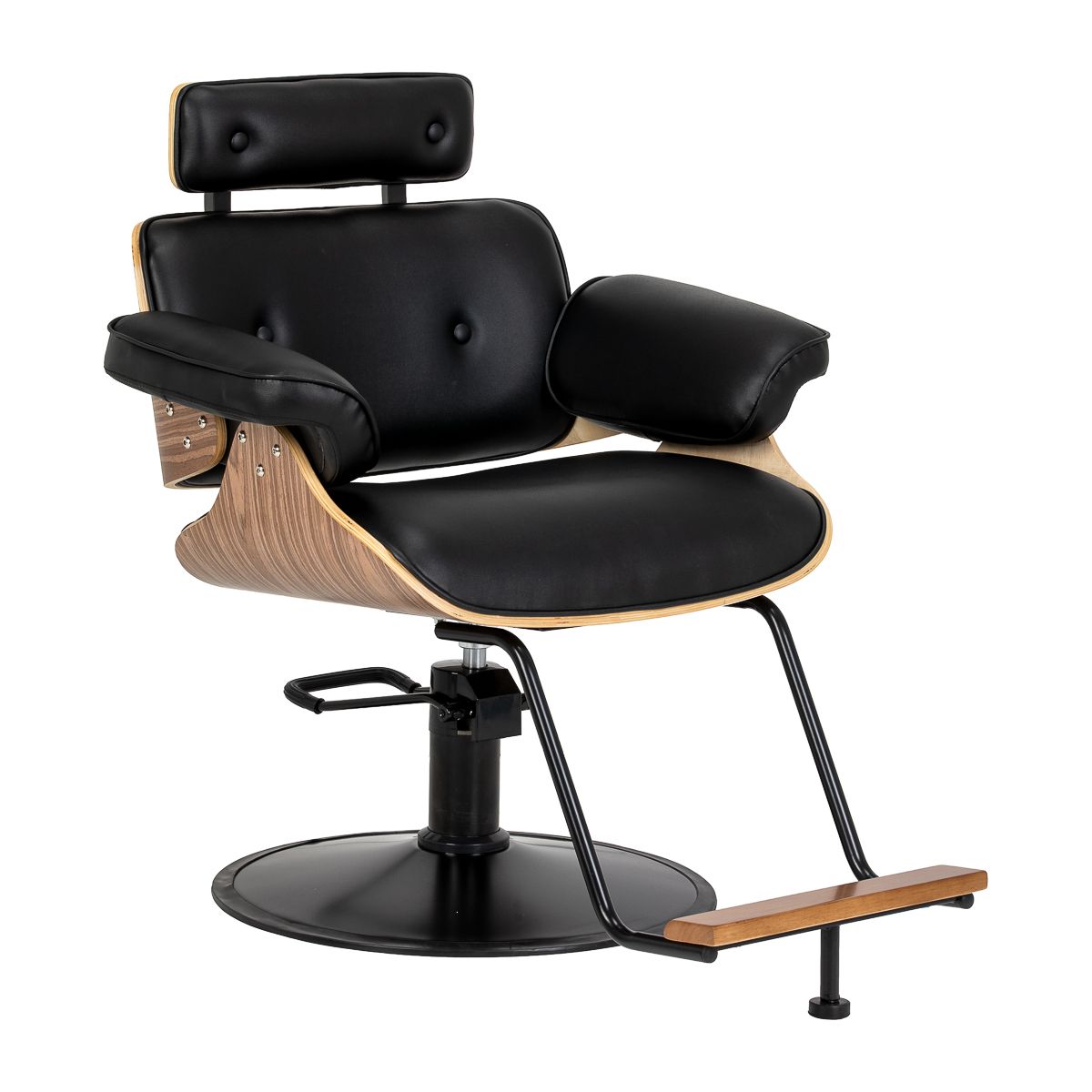 Frisørstol Gabbiano Florencja in svart og walnut med svart base