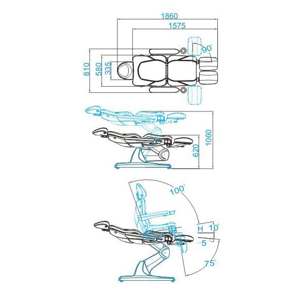 Elektrisk fotpleiestol Azzurro 870s pedikyr 3 motorer cappuccino