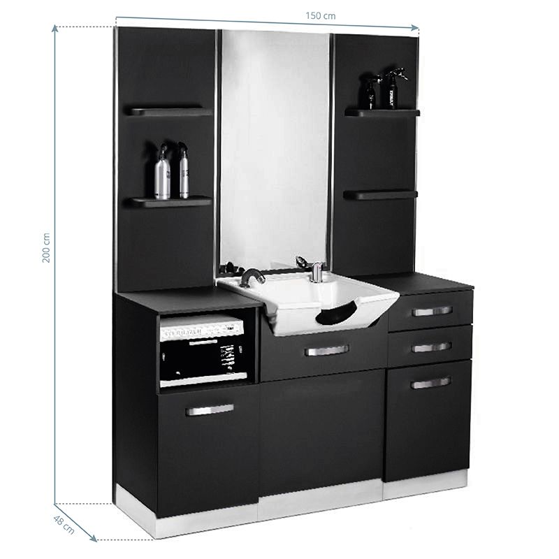 Gabbiano b085 barber console med vask svart
